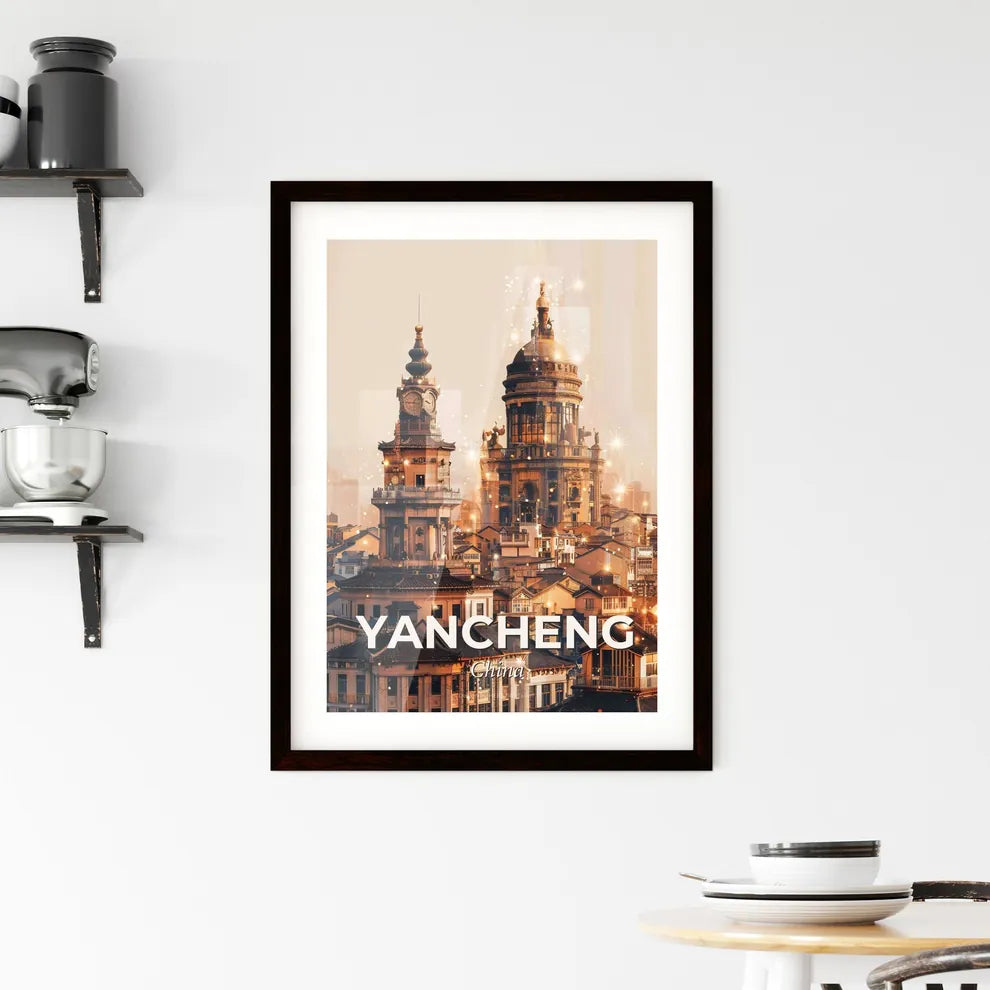 Yancheng Skyline Double Exposure Composite Poster - A city with many buildings Custom Print