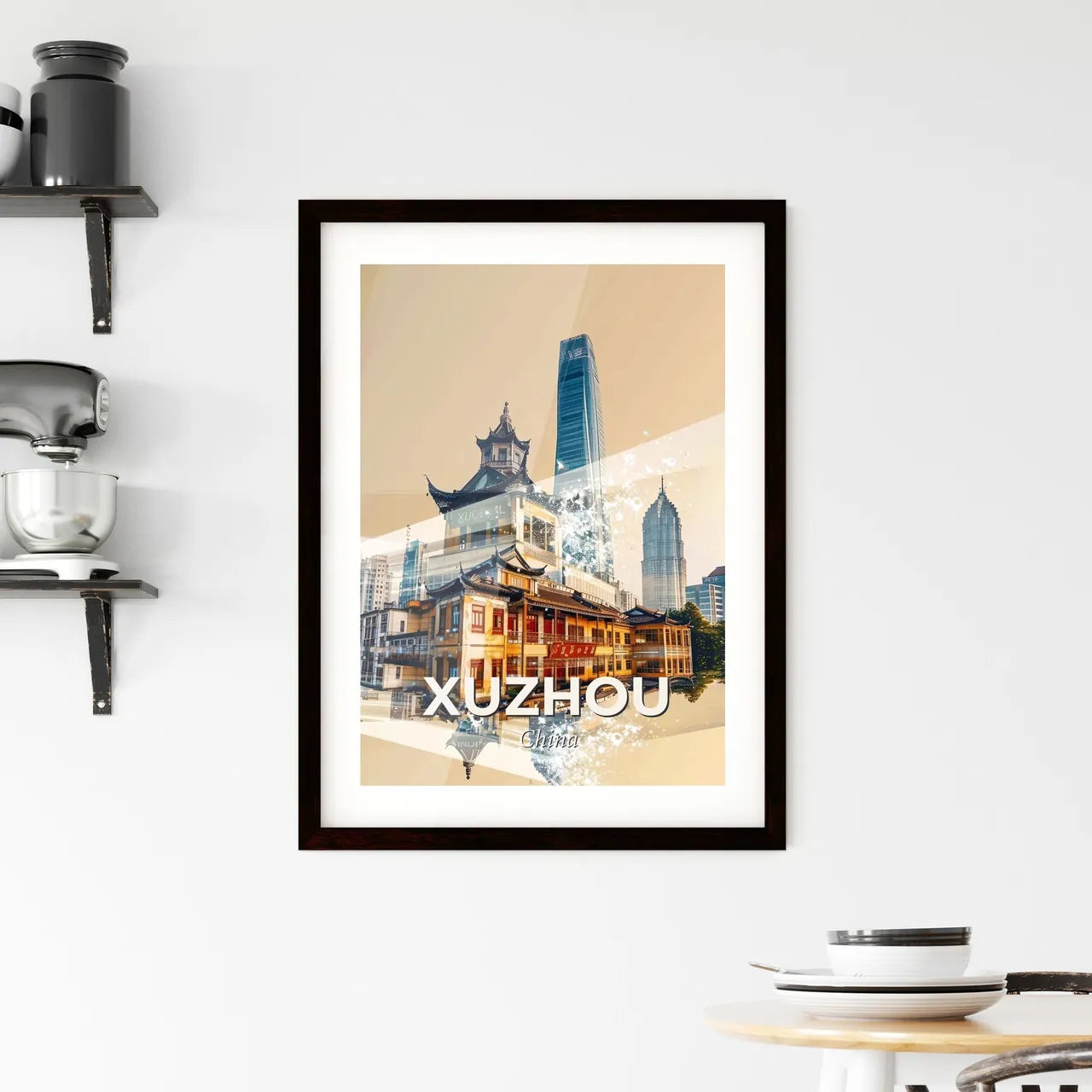 Xuzhou Skyline Art Deco Poster - A city with buildings and a body of water Custom Print