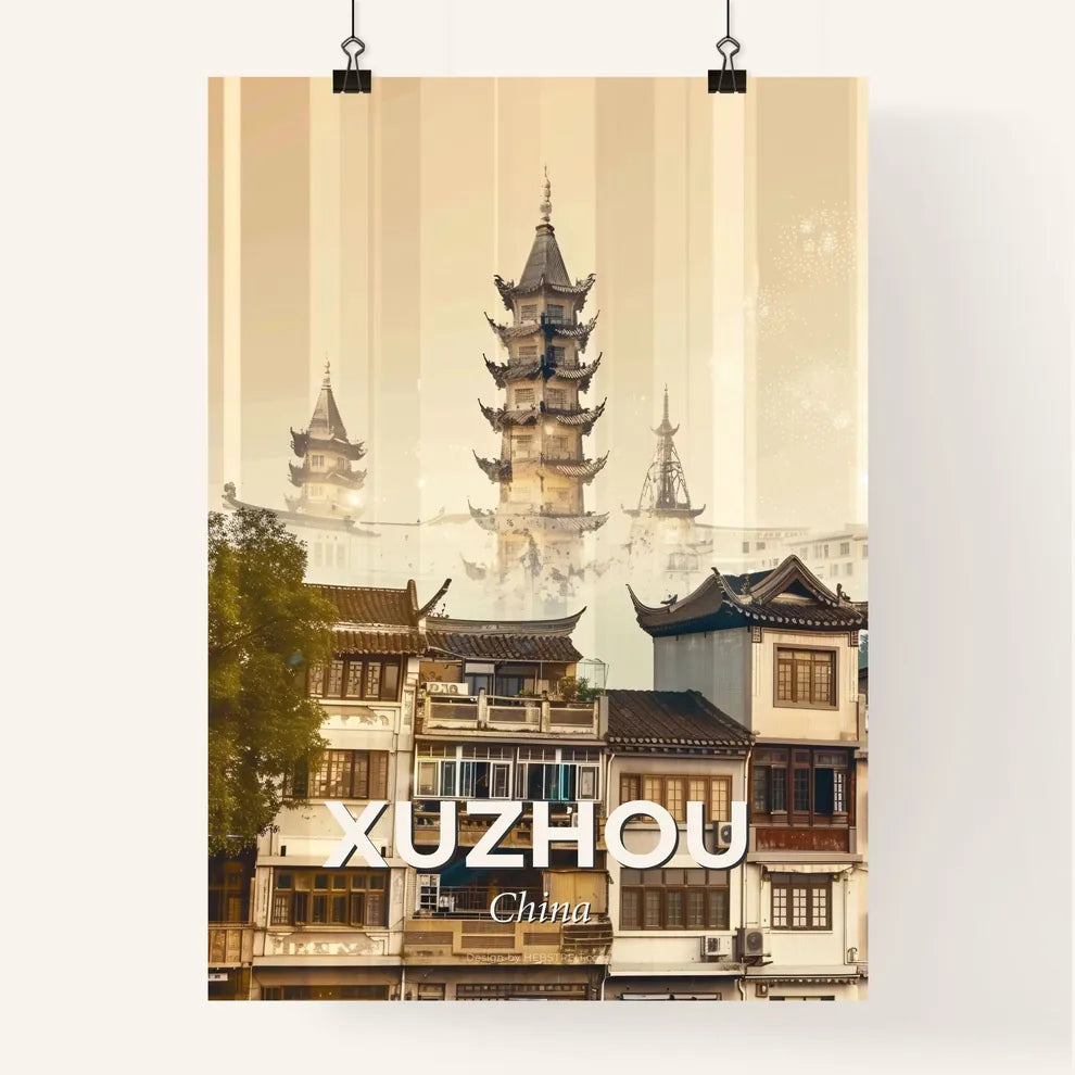 Xuzhou City Skyline Double Exposure Composite Poster - A group of buildings with a tall tower Poster