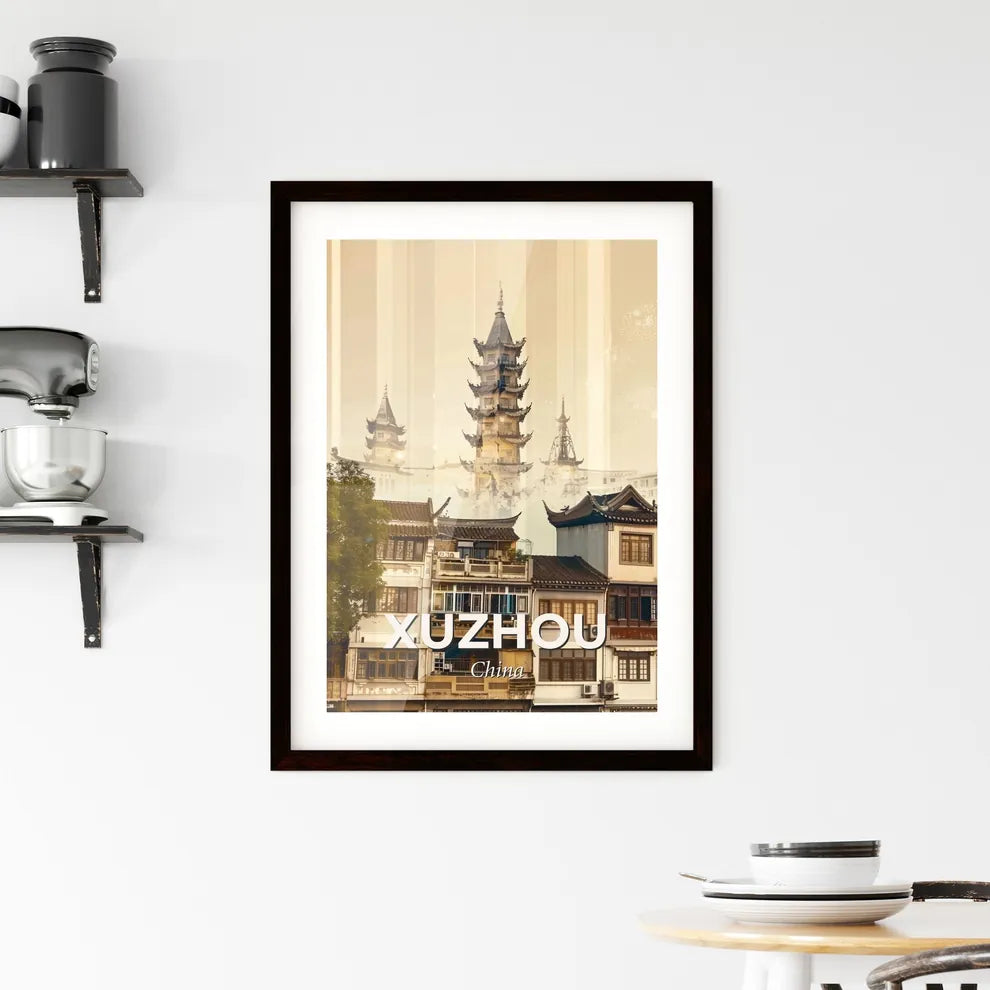 Xuzhou City Skyline Double Exposure Composite Poster - A group of buildings with a tall tower Custom Print