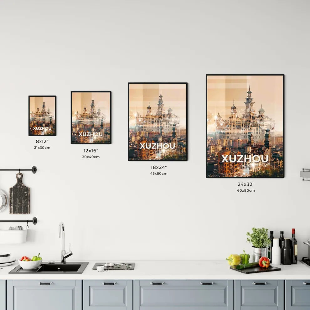 Xuzhou Skyline. Modern Chinese Cityscape Poster - A city with many buildings Size Chart