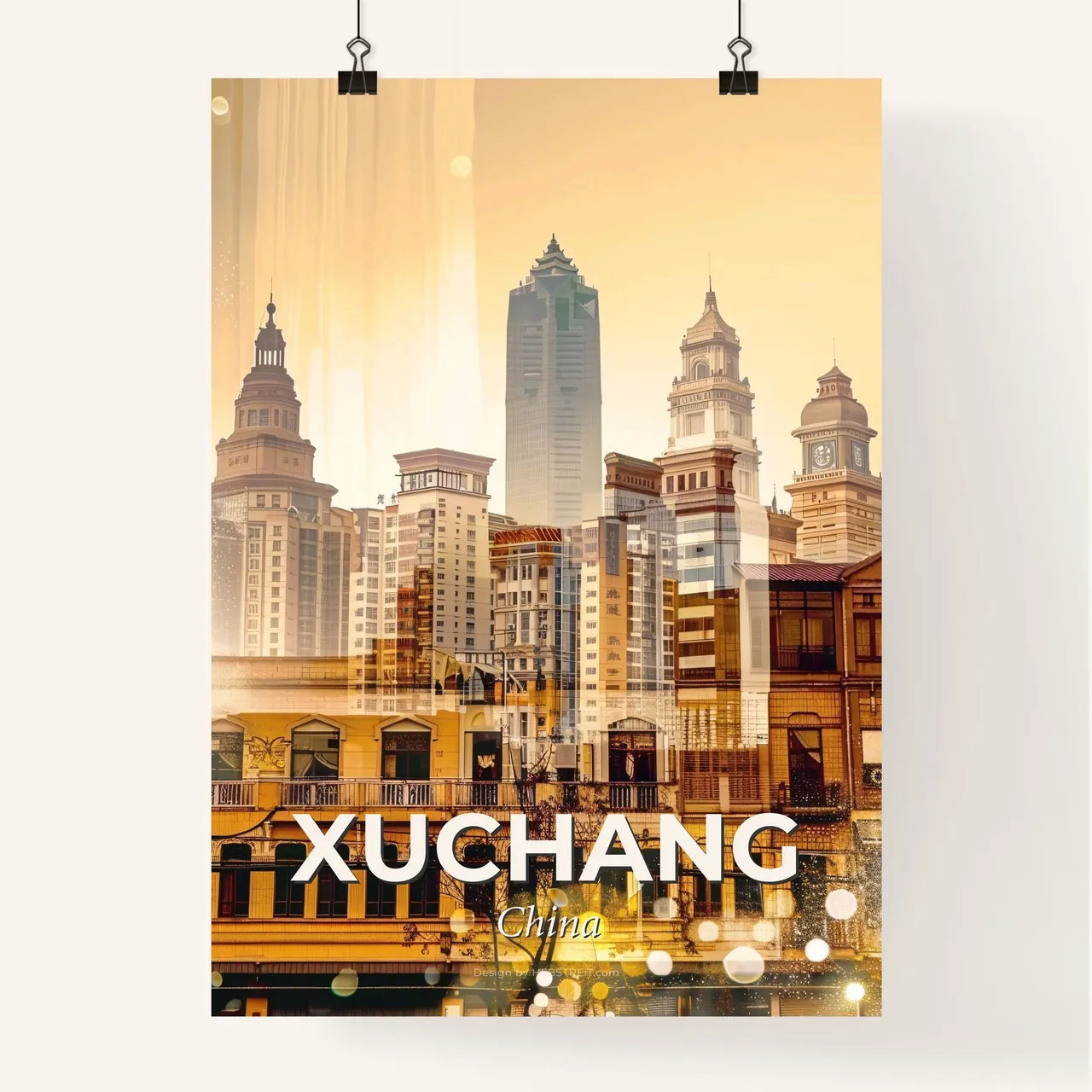 Xuchang, China: City Lights in Harmony - A city skyline with many tall buildings Poster