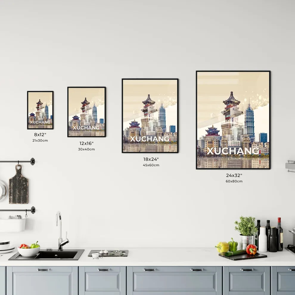 Xuchang, China - Architectural Art Poster - A city skyline with many tall buildings Size Chart