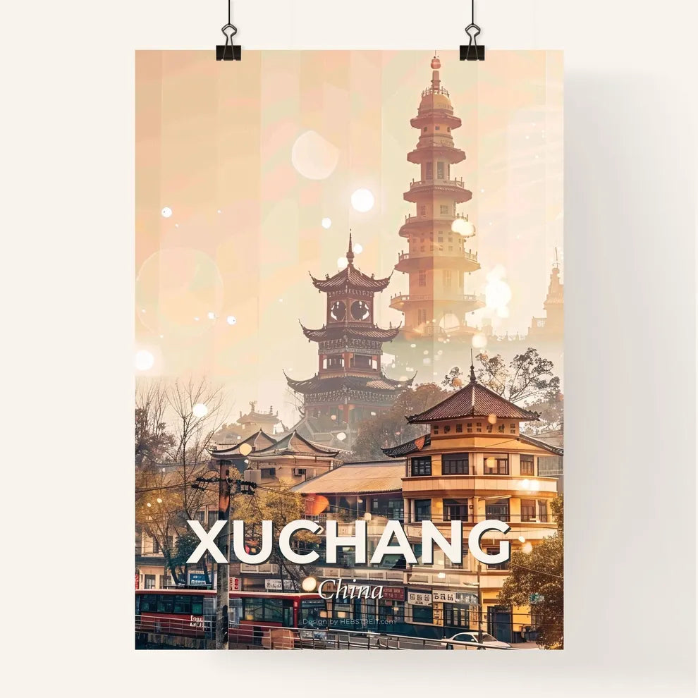 Xuchang Skyline Art - Local Icons Composite - A city with buildings and a tower Poster