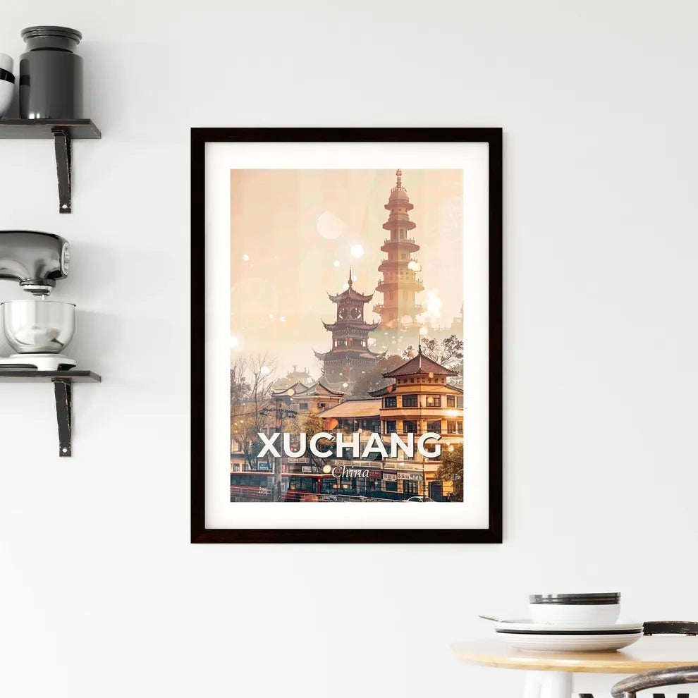 Xuchang Skyline Art - Local Icons Composite - A city with buildings and a tower Custom Print
