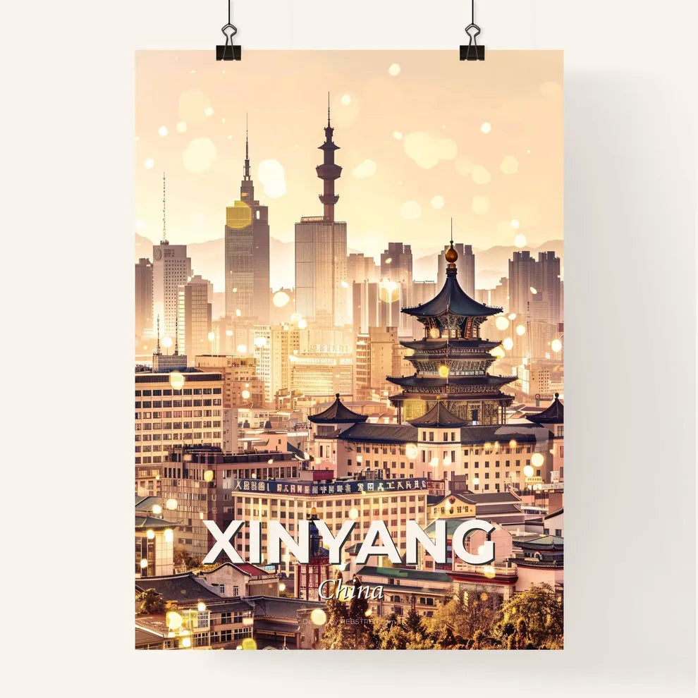 Xinyang Cityscape Art Deco Skyline Poster - A city with many buildings Poster