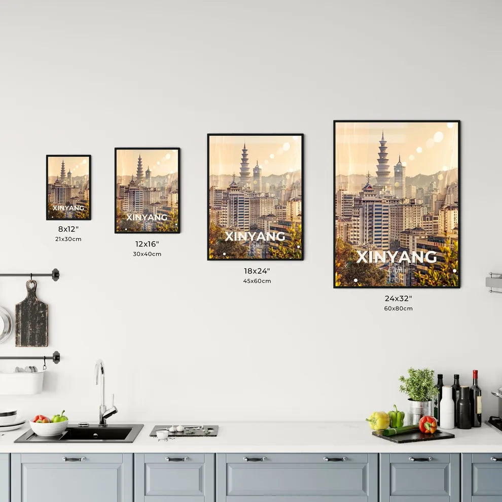 Xinyang Skyline Cityscape Art Modern Local - A city with tall buildings and trees Size Chart