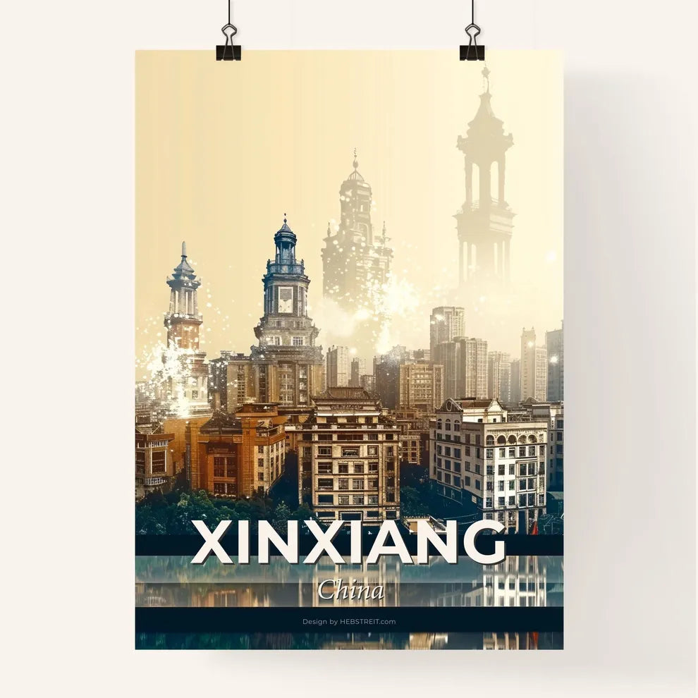 Xinxiang Cityscape Night Sparkle Poster Art - A city with many tall buildings Poster
