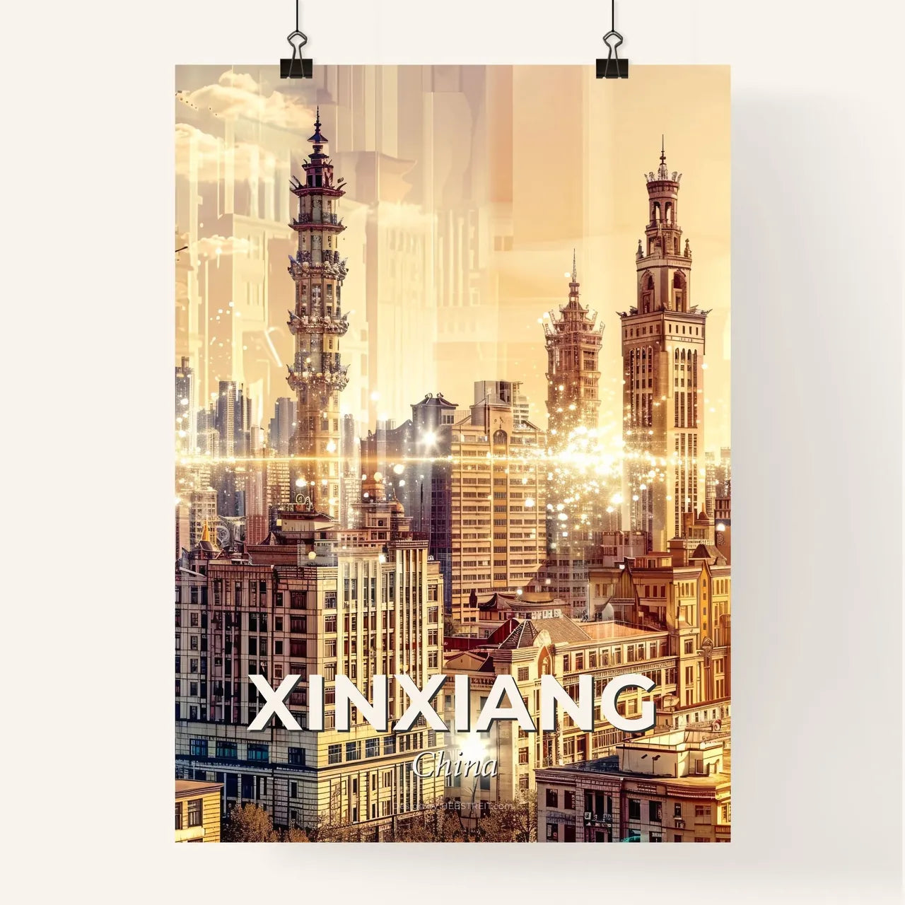 Xinxiang Double Exposure City Skyline Poster Art - A city with many tall buildings Poster
