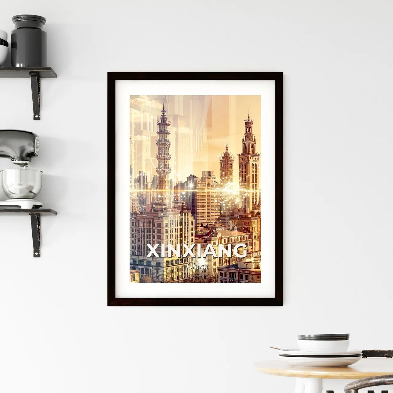 Xinxiang Double Exposure City Skyline Poster Art - A city with many tall buildings Custom Print