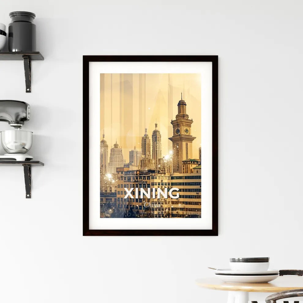 Xining Skyline Composite Art, Bright Sparks - A city with a clock tower Custom Print