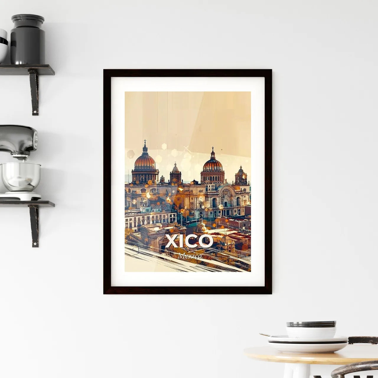 Xico, Mexico: City Skyline Composite Poster Art - A large building with domes and a city skyline Custom Print
