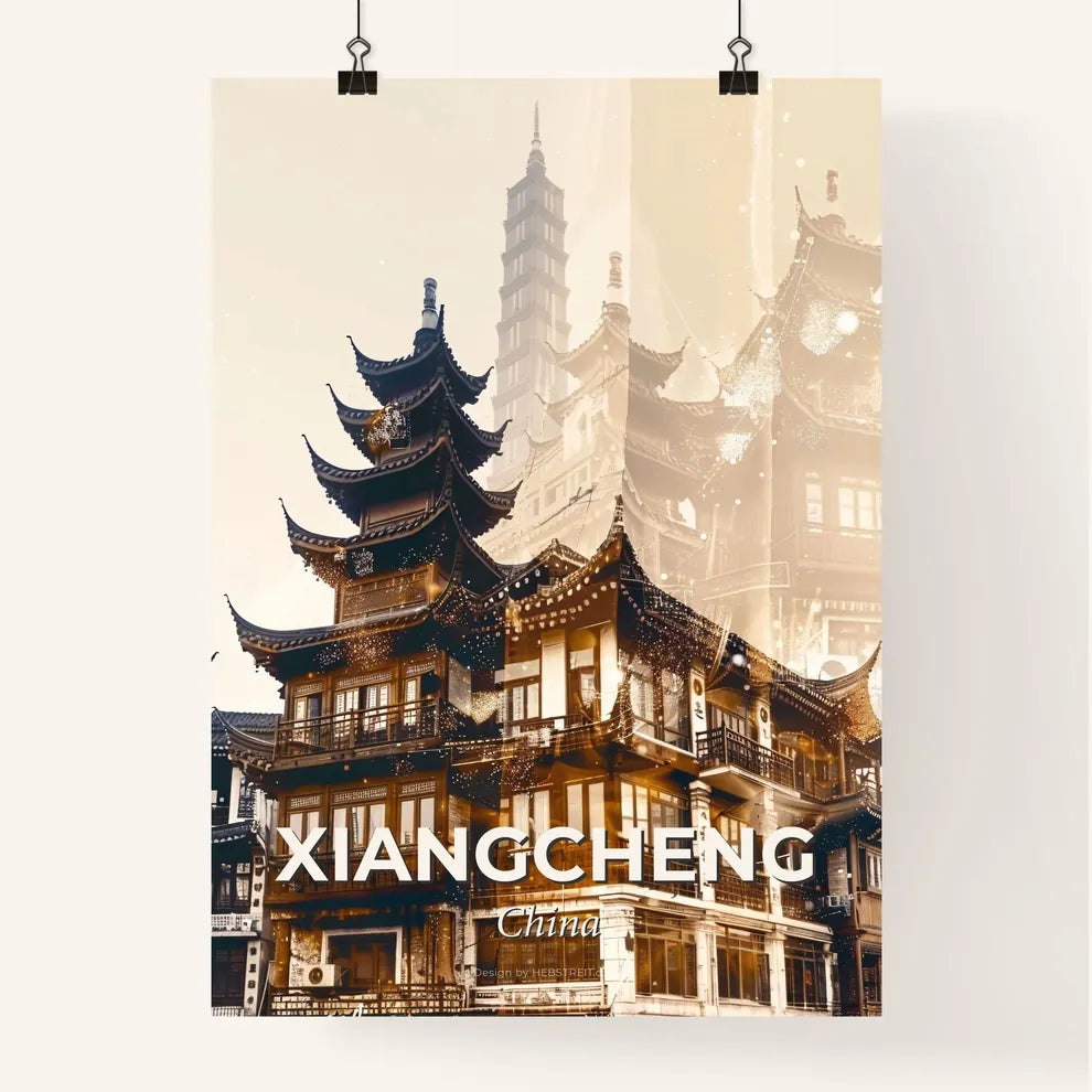 Xiangcheng Skyline Double Exposure Cityscape Art - A building with a tower Poster