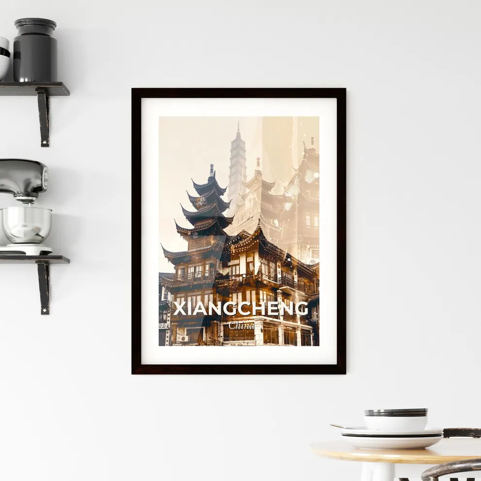 Xiangcheng Skyline Double Exposure Cityscape Art - A building with a tower Custom Print