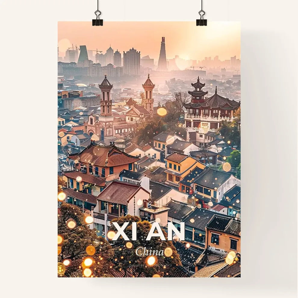 Xi an Skyline Double Exposure Art Composite Poster - A city with many buildings Poster