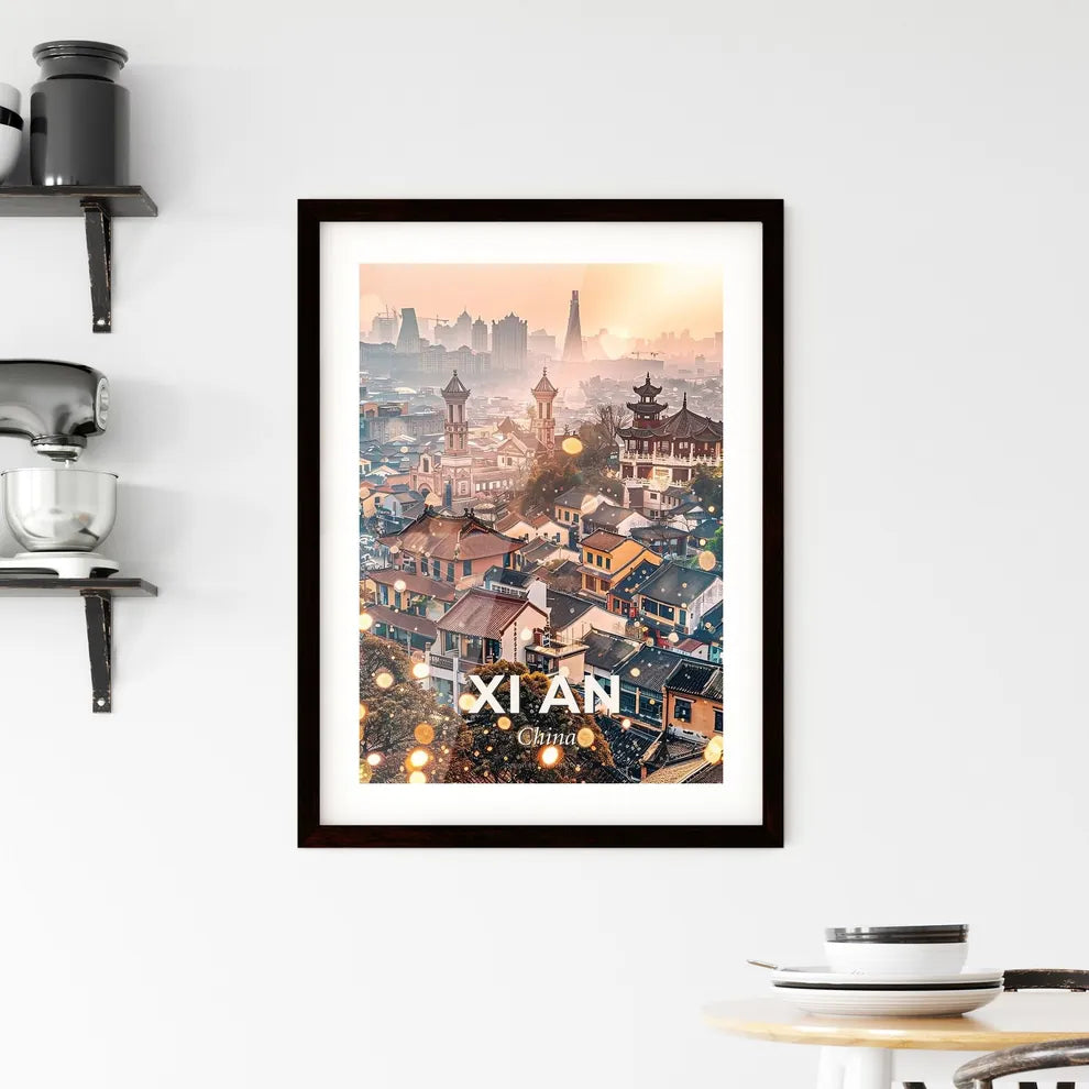 Xi an Skyline Double Exposure Art Composite Poster - A city with many buildings Custom Print