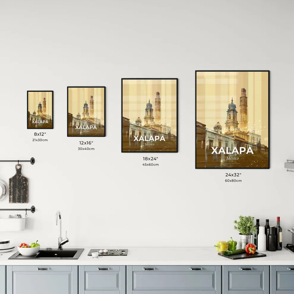 Xalapa: Panoramic Double Exposure Skyline Art - A tall building with a tower Size Chart