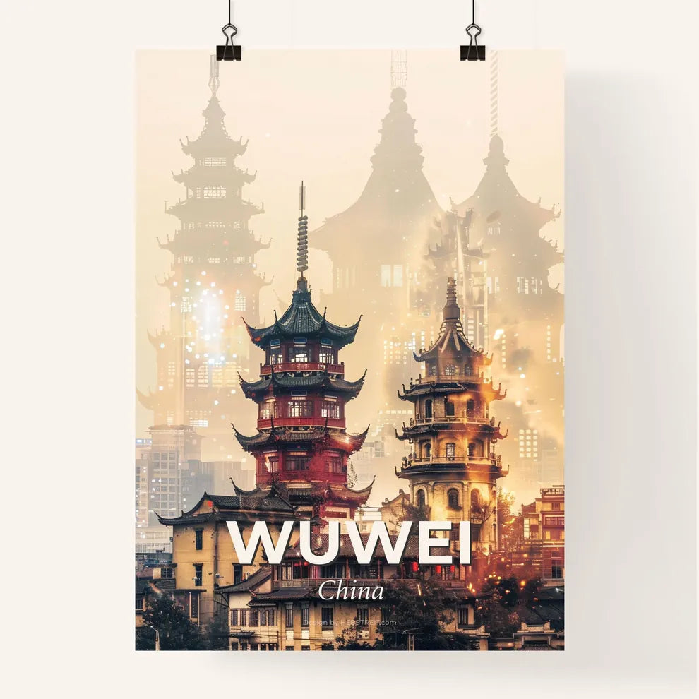 Wuwei City Composite Art Skyline Poster - A tall buildings with a city in the background Poster