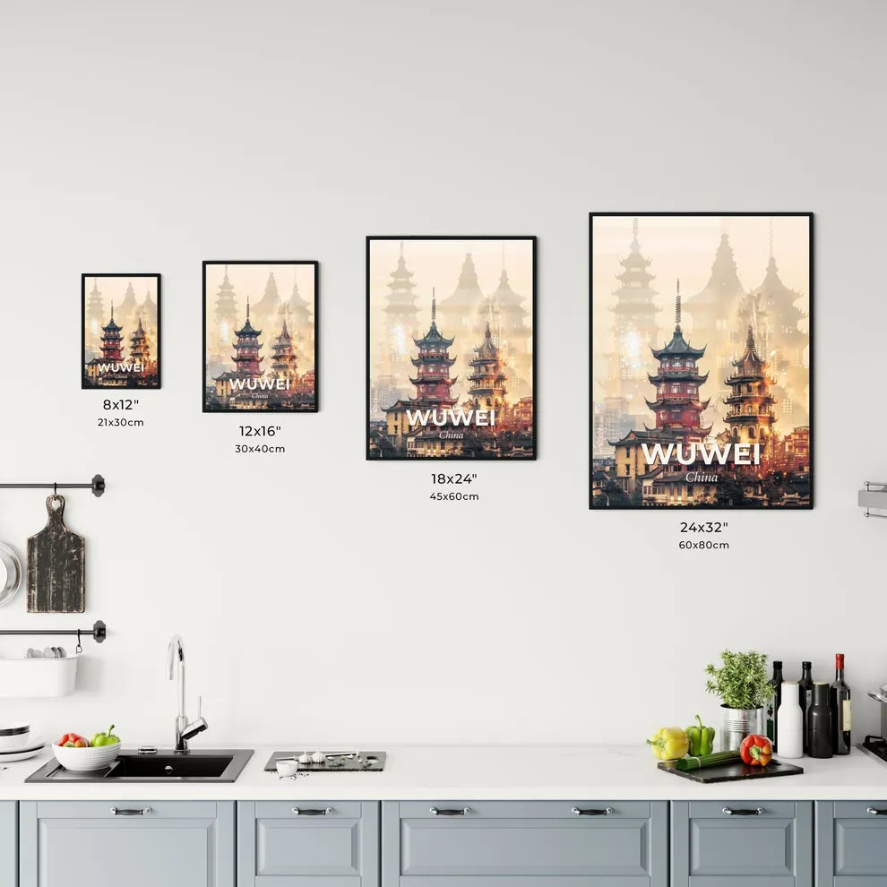 Wuwei City Composite Art Skyline Poster - A tall buildings with a city in the background Size Chart
