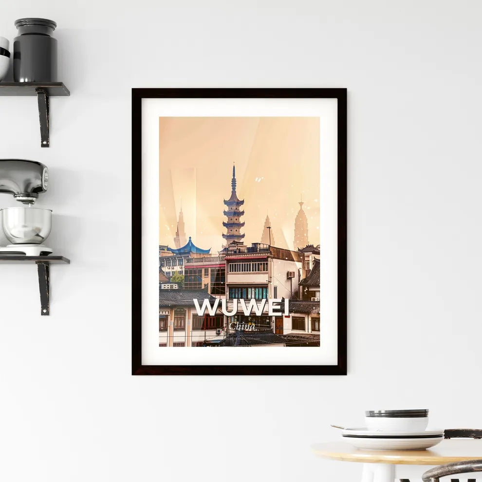 Wuwei, China: Double Exposure Cityscape Art - A city with a tall tower Custom Print