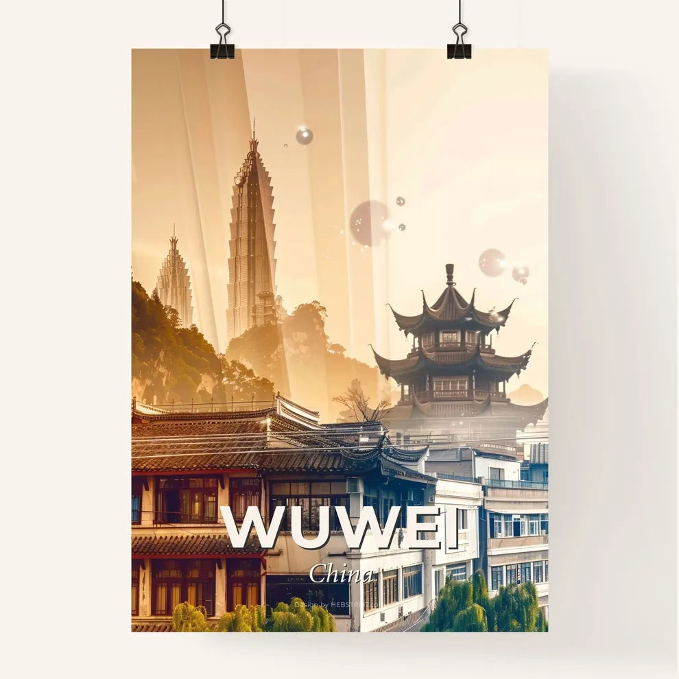 Wuwei City Skyline Art Poster - A city with buildings and a tall building Poster