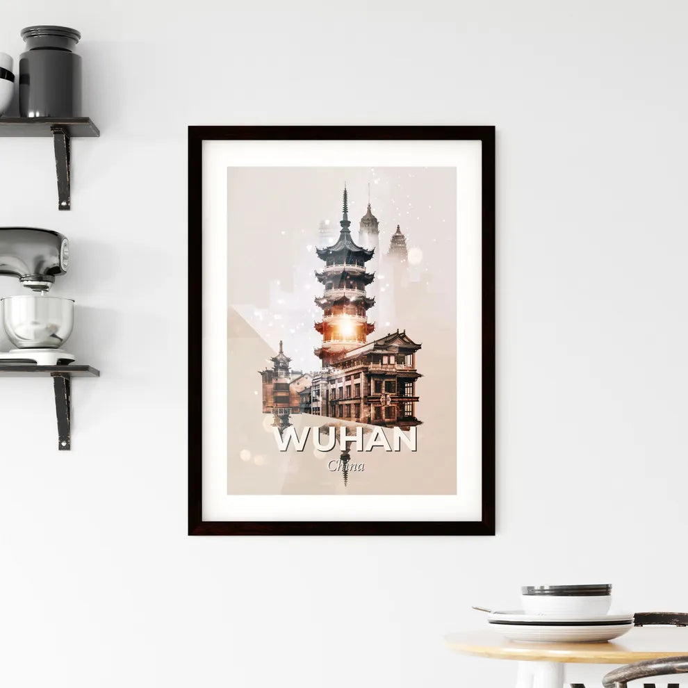 Wuhan Night Skyline Art Deco Cityscape Poster - A building with a tower Custom Print