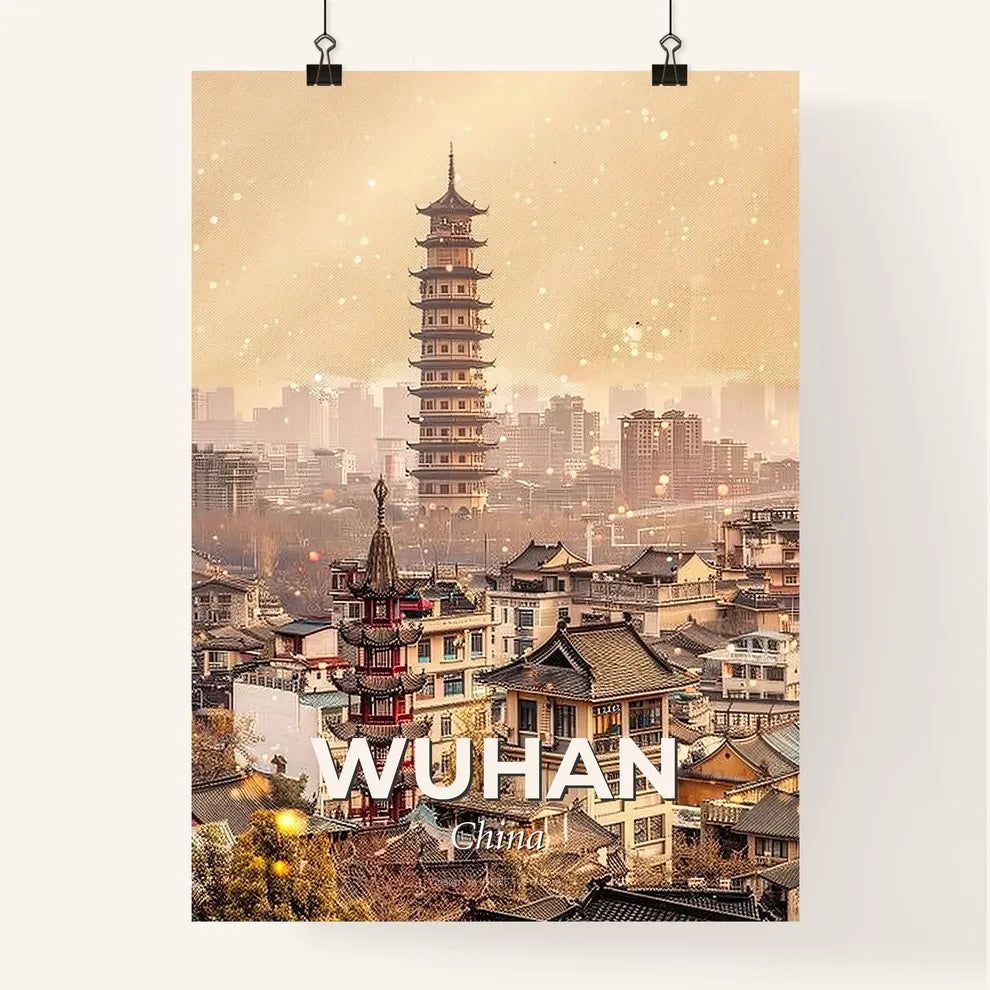 Wuhan: Chinese Skyline Reflections - A tall tower in a city Poster