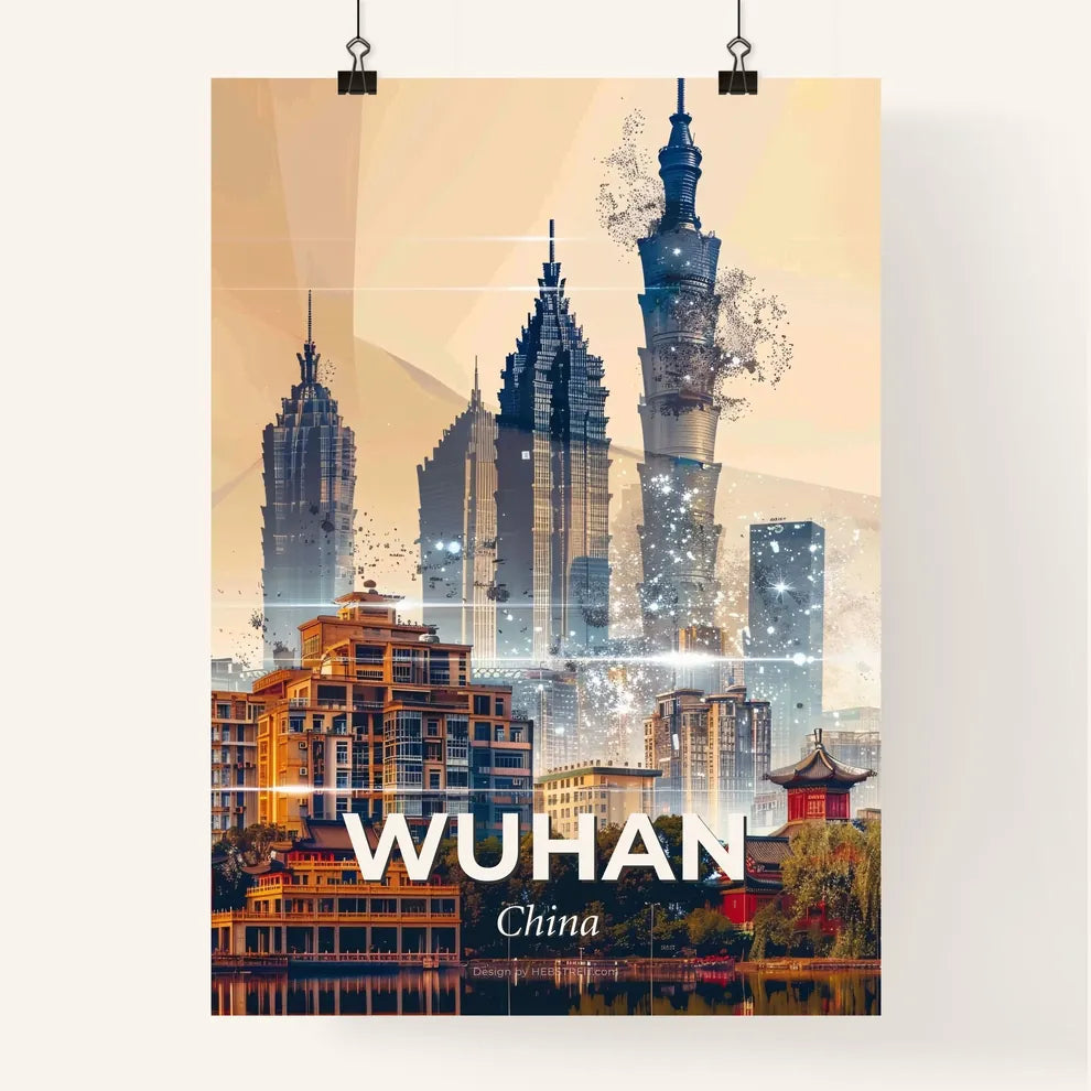 Wuhan Skyline Double Exposure Art Poster - A city with many tall buildings Poster