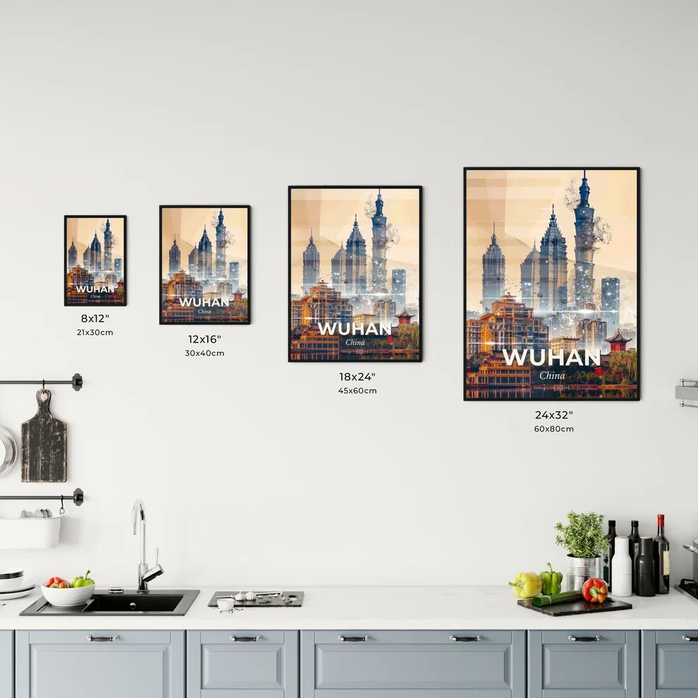 Wuhan Skyline Double Exposure Art Poster - A city with many tall buildings Size Chart