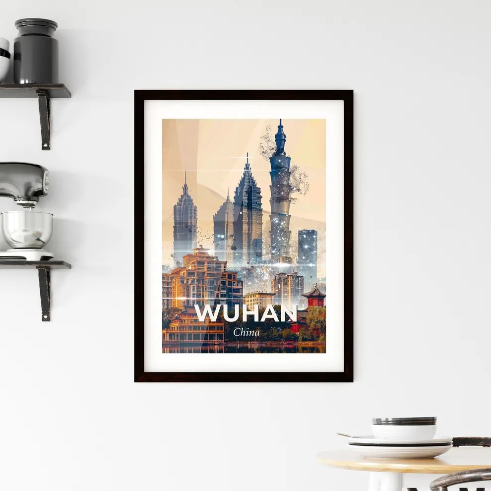 Wuhan Skyline Double Exposure Art Poster - A city with many tall buildings Custom Print