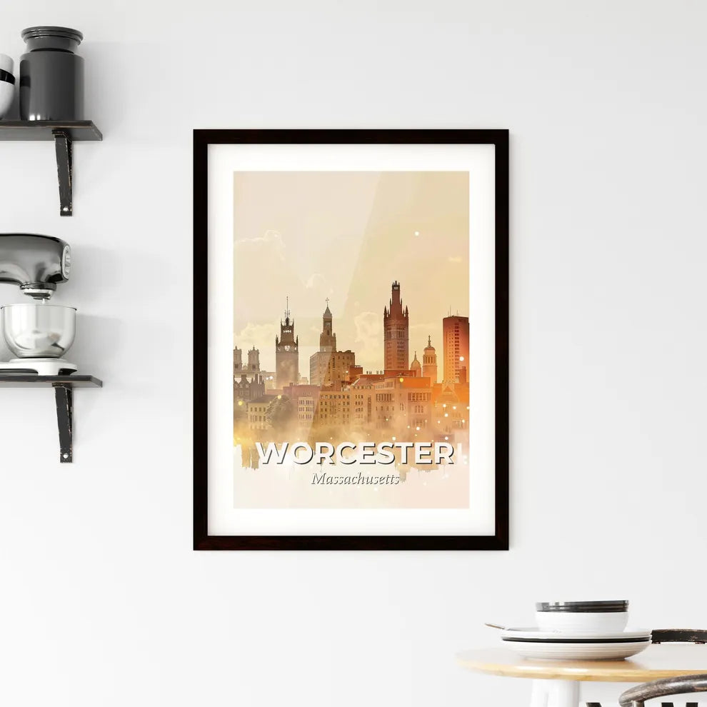 Worcester Skyline Composite Art - Bright & Sparkly - A city skyline with many buildings and trees Custom Print