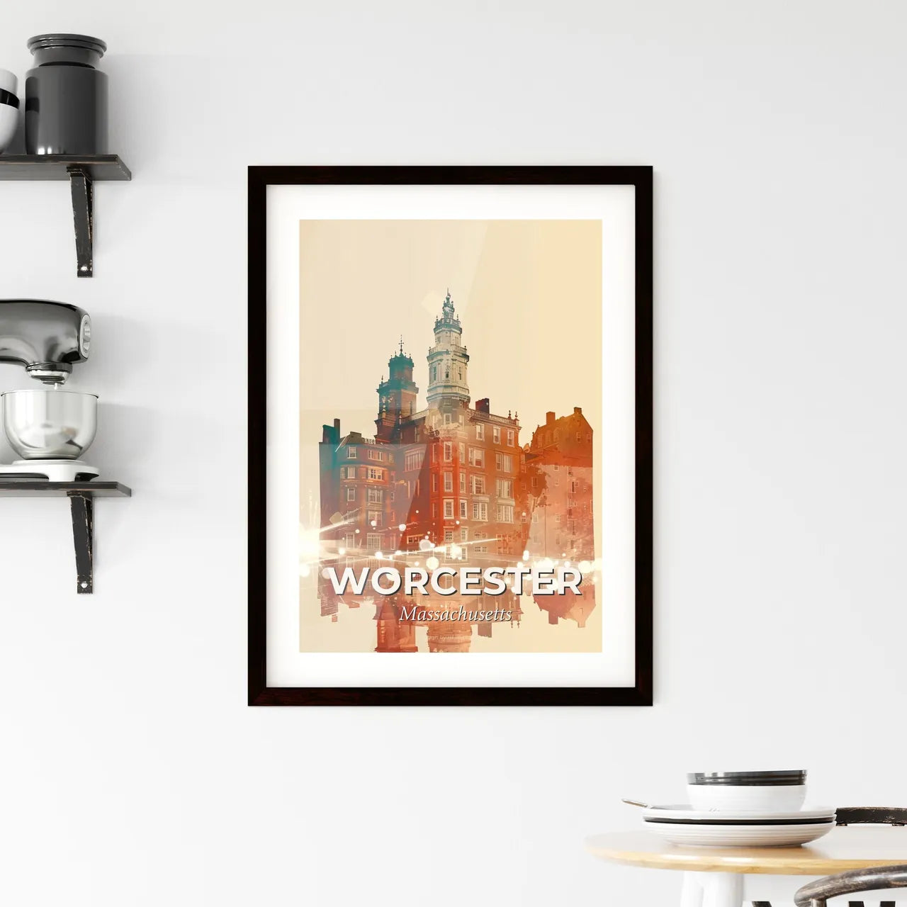 Worcester City Skyline Composite Art: Local Landmarks - A building with a tower and a tower Custom Print