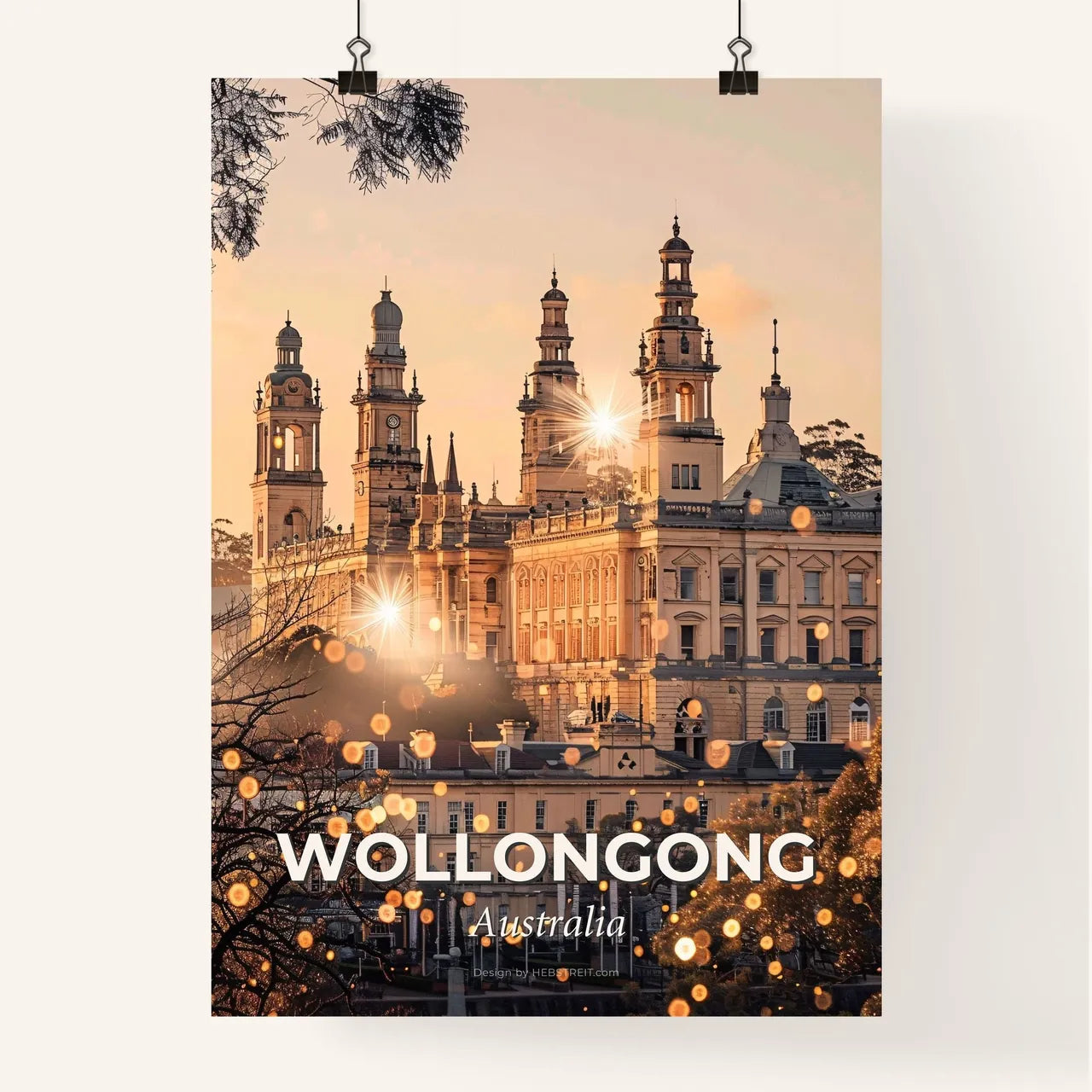 Wollongong Skyline Double Exposure Poster Art - A large building with towers and towers Poster