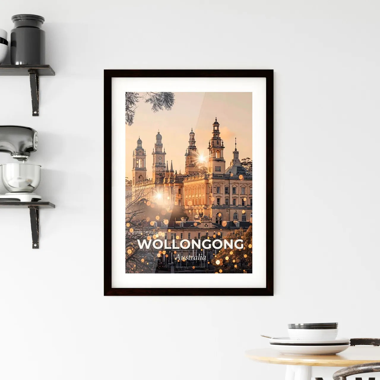 Wollongong Skyline Double Exposure Poster Art - A large building with towers and towers Custom Print