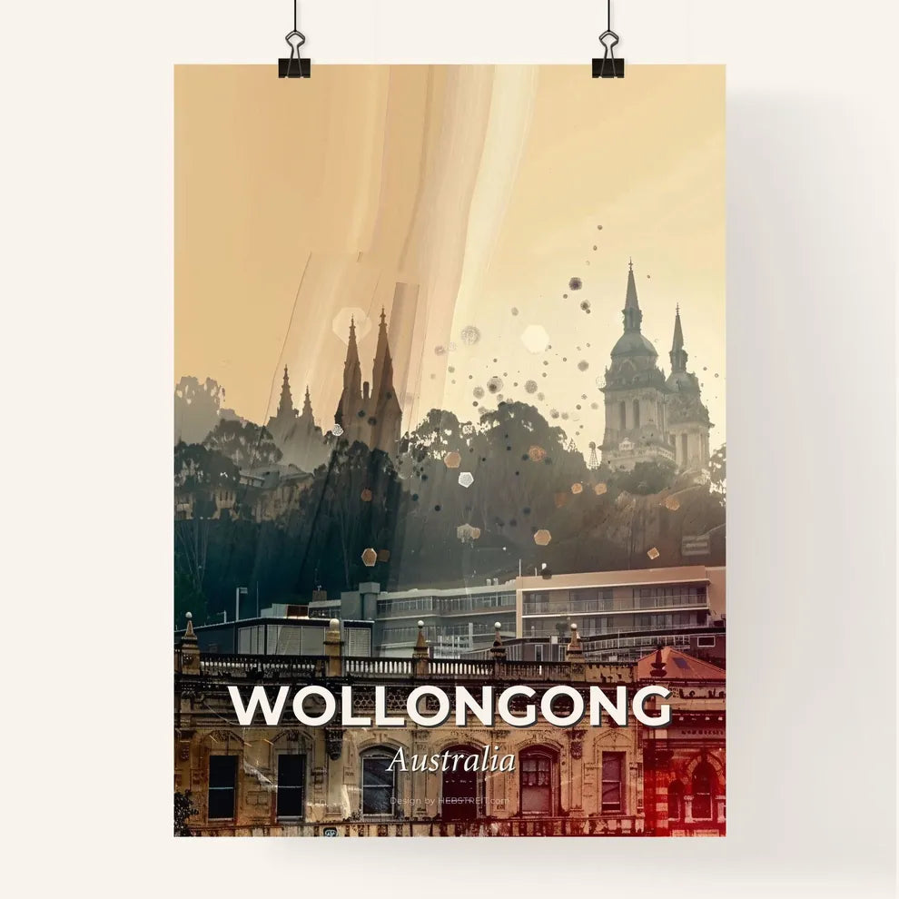 Wollongong Skyline Art Print with Vibrant Local Colors - A city with buildings and trees Poster