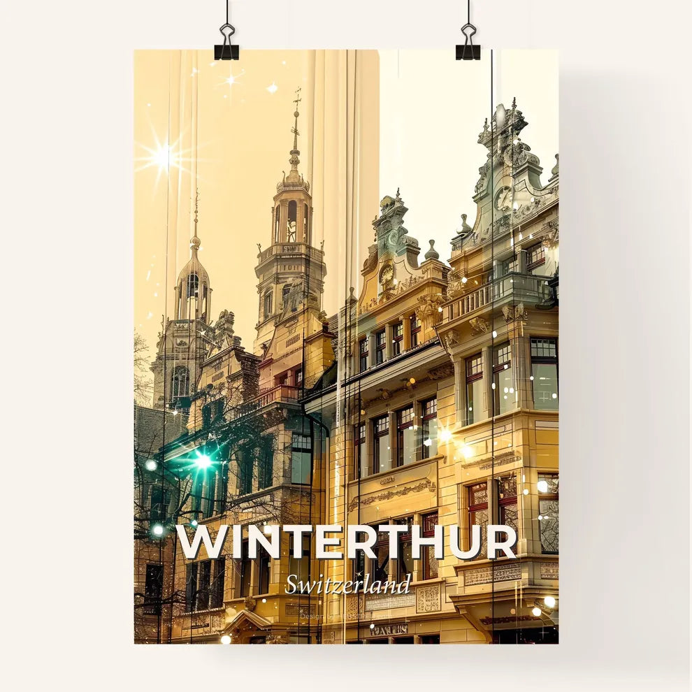 Winterthur Cityscape Architecture Silhouette Poster - A building with a tower Poster