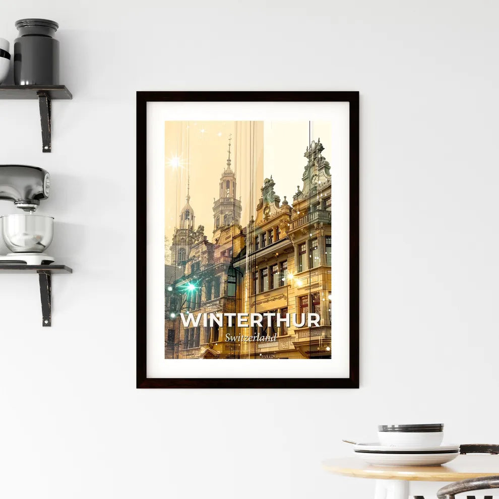 Winterthur Cityscape Architecture Silhouette Poster - A building with a tower Custom Print