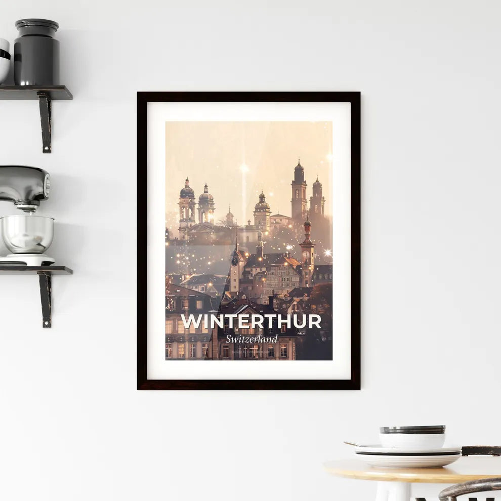 Winterthur Skyline Composite Art with Local Colors - A city with many towers and a clock tower Custom Print