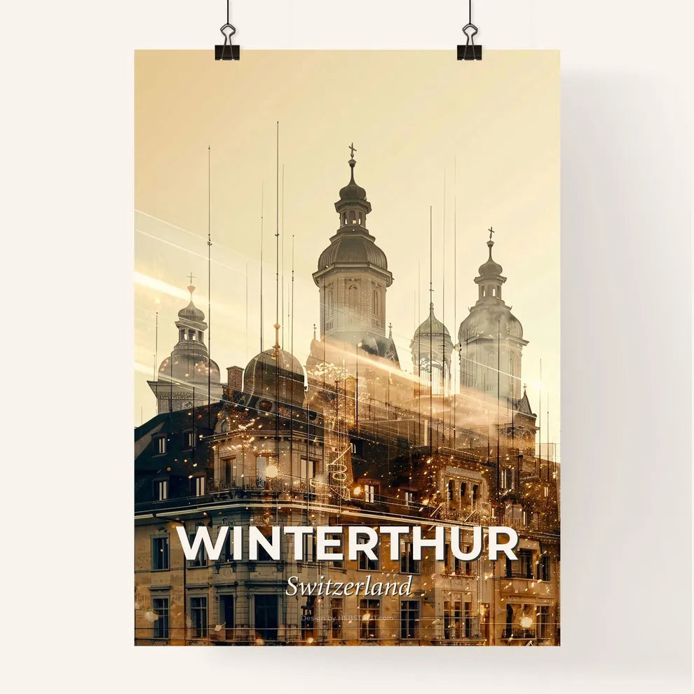 Winterthur Skyline Cityscape Composite Poster - A building with towers and a city skyline Poster