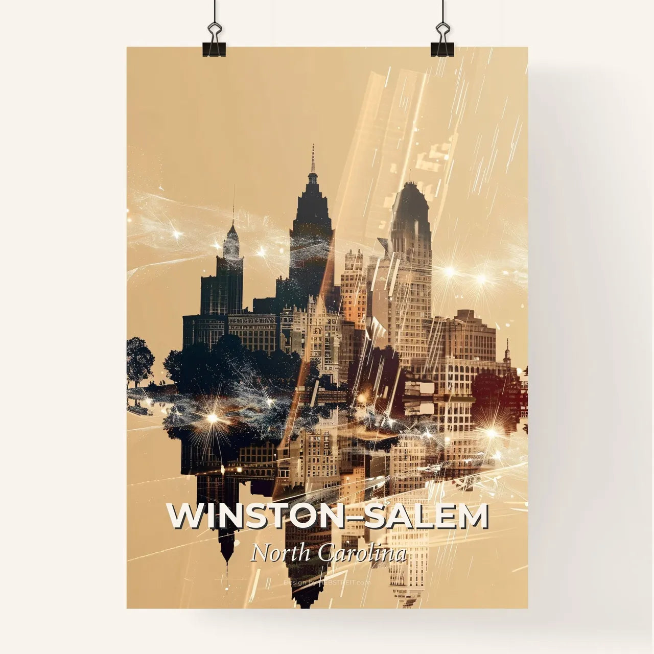 Winston-Salem City Skyline Night Lights Poster - A city skyline with lights Poster