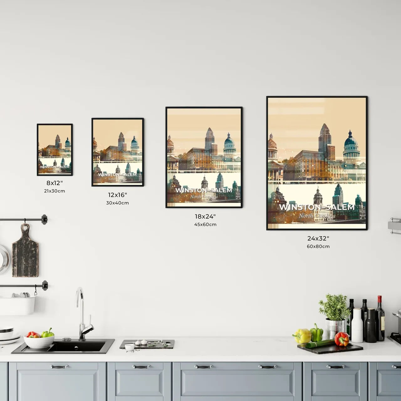 Winston-Salem Skyline Cityscape Double Exposure - A city skyline with many tall buildings Size Chart