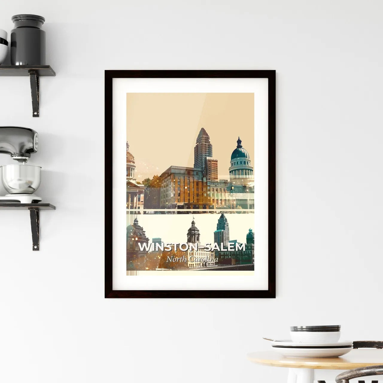 Winston-Salem Skyline Cityscape Double Exposure - A city skyline with many tall buildings Custom Print