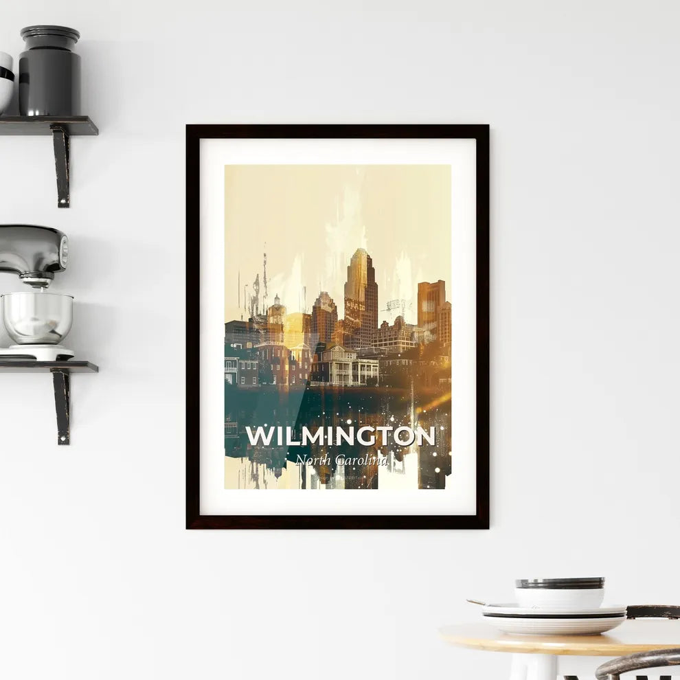 Wilmington NC Skyline Double Exposure Bright Beige - A city skyline with buildings and water Custom Print