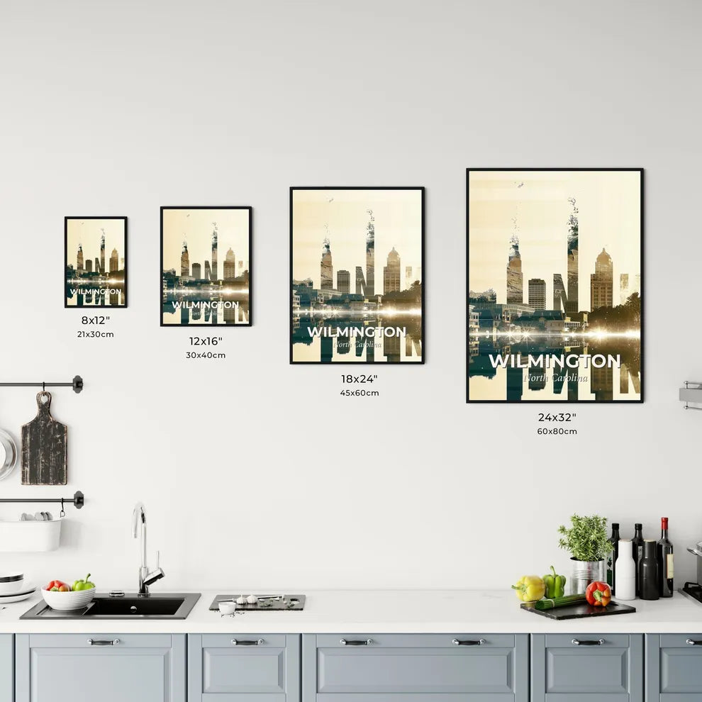Wilmington City Skyline Double Exposure Art - A city skyline with buildings and trees Size Chart