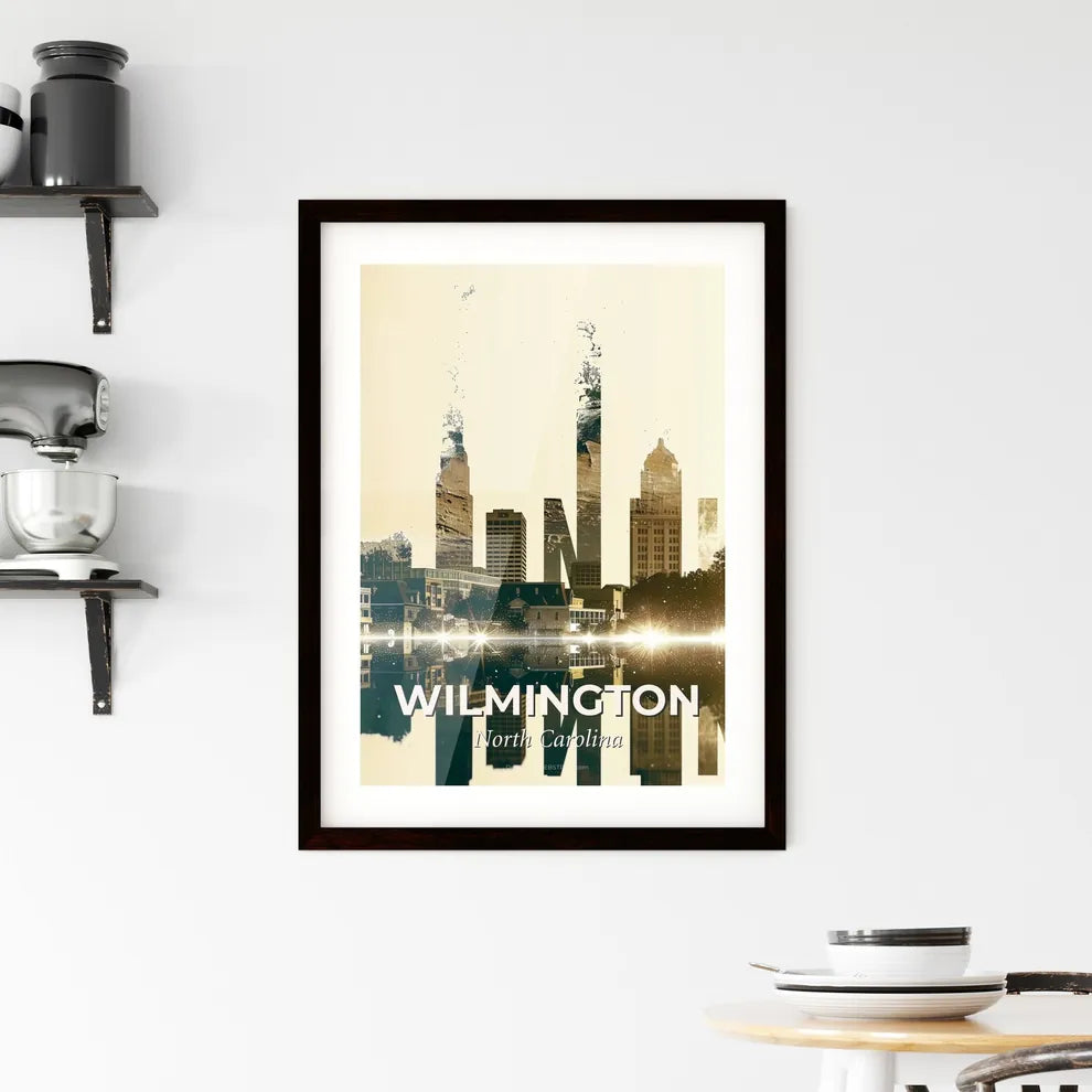 Wilmington City Skyline Double Exposure Art - A city skyline with buildings and trees Custom Print