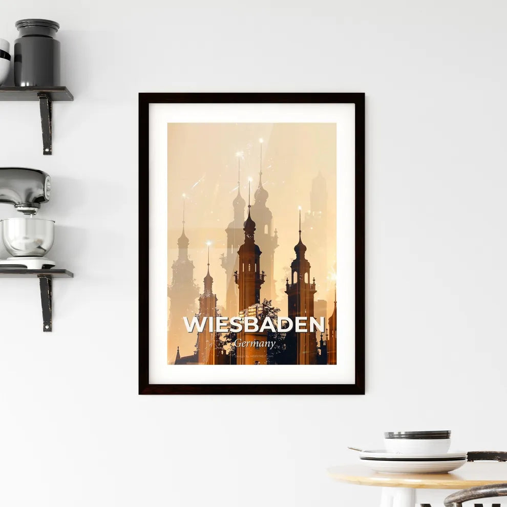 Wiesbaden City Skyline Double Exposure Art Poster - A building with towers and spires Custom Print
