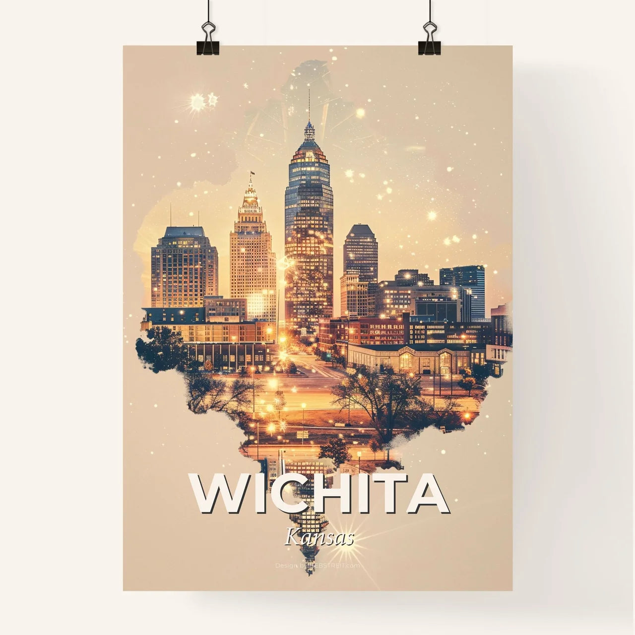 Wichita Skyline Architectural Wonders Poster - A city skyline with lights Poster