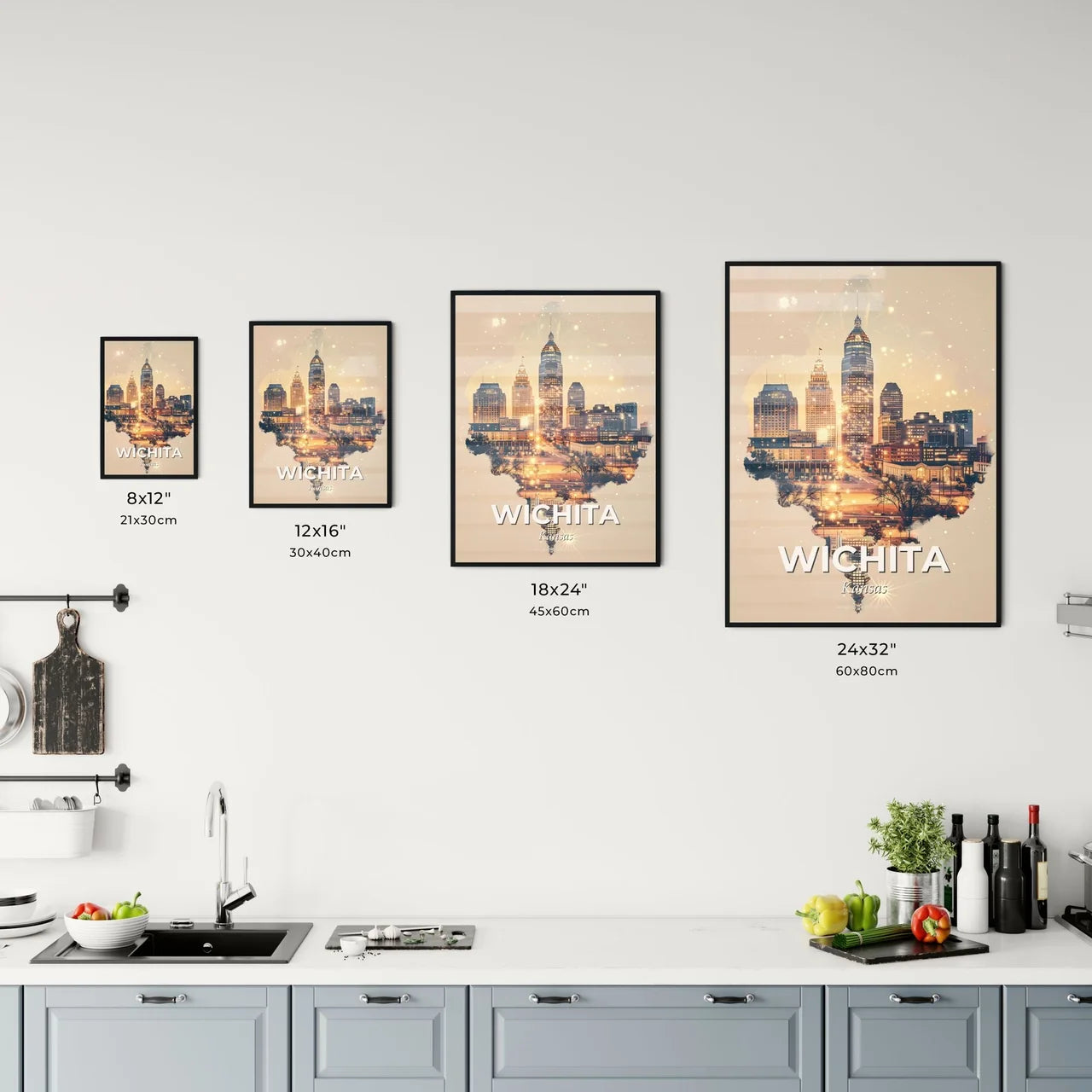 Wichita Skyline Architectural Wonders Poster - A city skyline with lights Size Chart