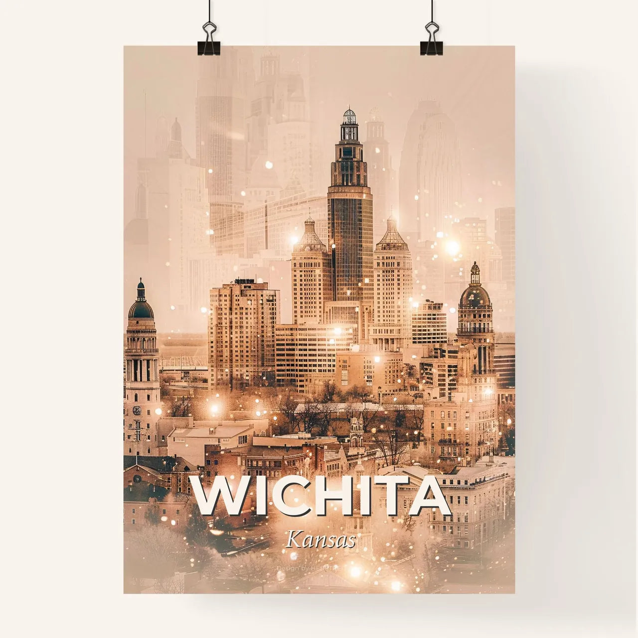 Wichita Cityscape Composite Silhouette Art Design - A city with many tall buildings Poster