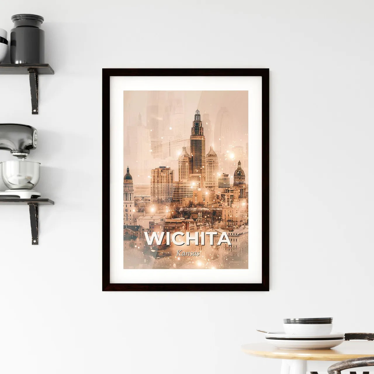 Wichita Cityscape Composite Silhouette Art Design - A city with many tall buildings Custom Print
